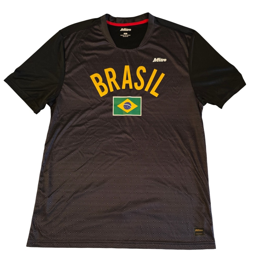 Mitre Brasil Soccer Jersey Mens Medium Black Geometric Graphic Training Shirt